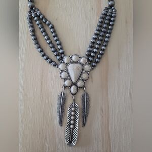Western Feather Pendant Necklace Navajo Pearl Style Southwestern Boho Jewelry